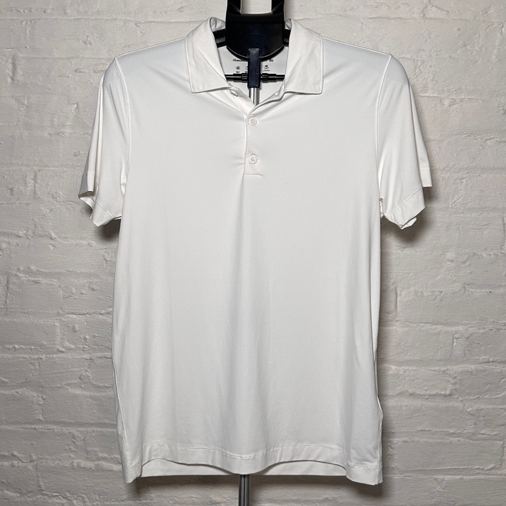 Abercrombie & Fitch Men's White Cooling Moisture Wicking UV Protect Polo Shirt
